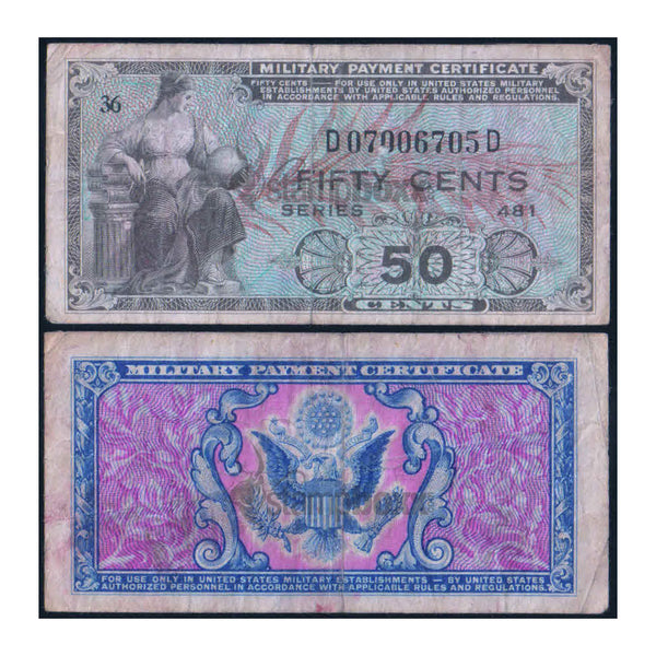 AMERICA - MILITARY ISSUE 50 CENTS 1951-54 P-M25 USED GRADE SERIAL 6705