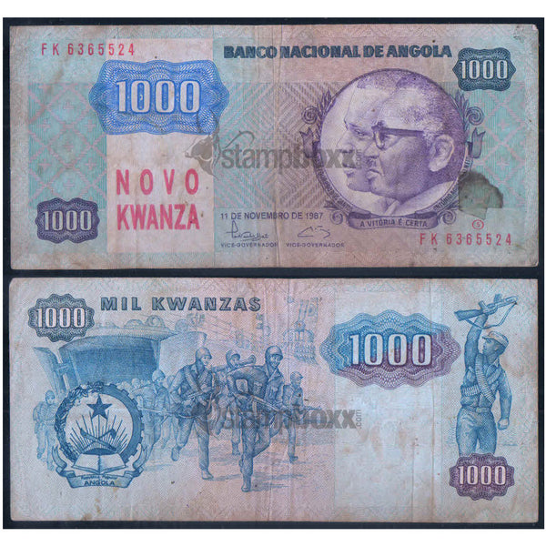 ANGOLA 1000 KWANZA 1987 P-124 USED GRADE SERIAL 5524