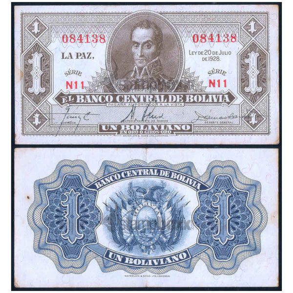 BOLIVIA 1 BOLIVIANO 1951-52 P-128 USED GRAD
