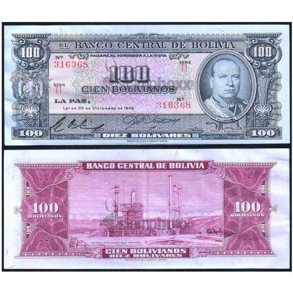BOLIVIA 100 BOLIVIANOS1945 P-147 USED GRADE SERIAL 6368