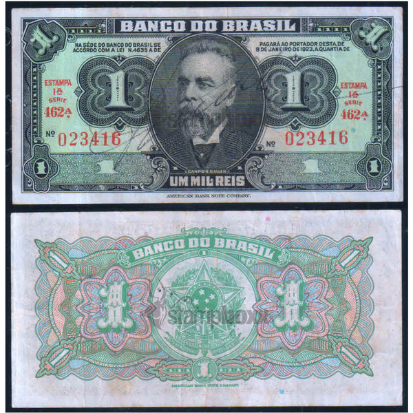 BRAZIL 1 CRUZEIRO 1923 P-131A USED GRADE 3416