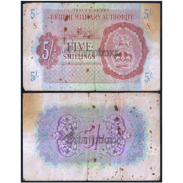 BRITISH ARMED FORCES 5 SHILLINGS 1943 P-M4 USED GRADE - RARE