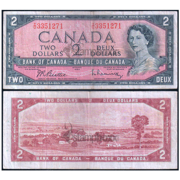 CANADA 2 DOLLARS 1954 P-76b USED GRADE