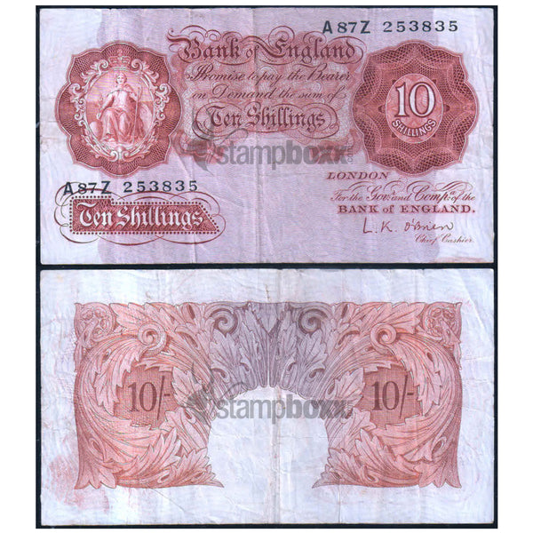 ENGLAND 10 SHILLINGS 1948-60 P-368 USED GRADE