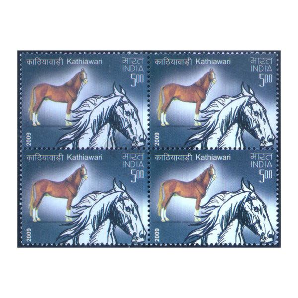 HORSES OF INDIA KATHIAWARI 2009 BLOCK OF 4 MNH