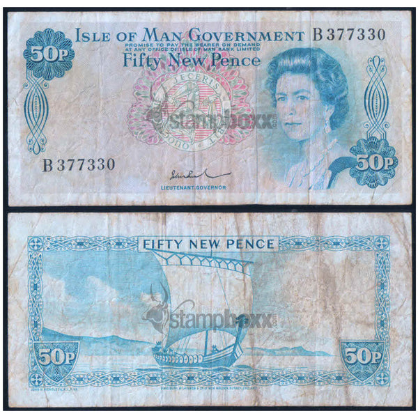ISLE OF MAN 50 PENCE 1979 P-28c USED GRADE