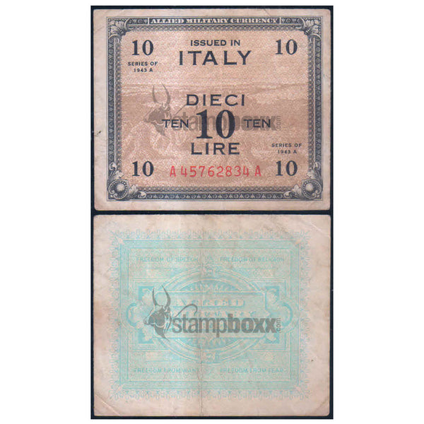 ITALY MILITARY ISSUE10 LIRA 1943 P-M19 USED GRADE
