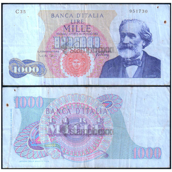 ITALY 1000 LIRE 1968 P-96 USED GRADE