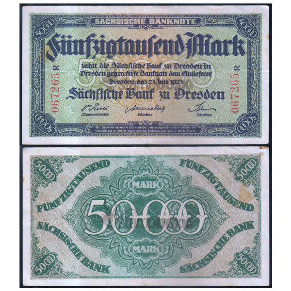 SACHSEN - GERMAN STATE 50000 MARK 1923 P-S959 USED GRADE