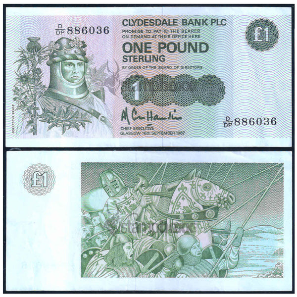 SCOTLAND 1 POUND 1987 P-211 XF+ GRADE SERIAL 6036