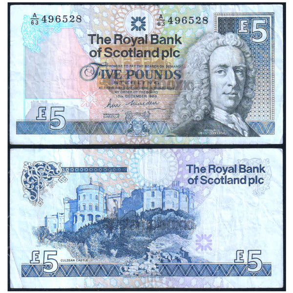 SCOTLAND 5 POUNDS 1988 P-352 USED GRADE SERIAL 6528