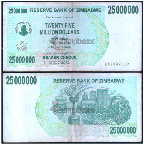 ZIMBABWE 25 000 000 (25 MILLION) DOLLARS2008 P-56 USED GRADE
