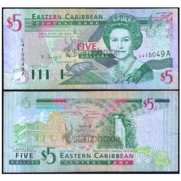 ANTIGUA EAST CARIBBEAN STATES 5 DOLLARS 1994 P-31a USED