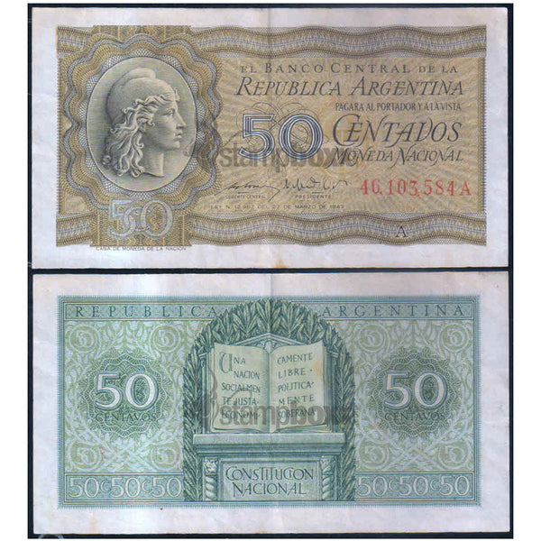 ARGENTINA 50 CENTAVOS 1947 P-259b USED