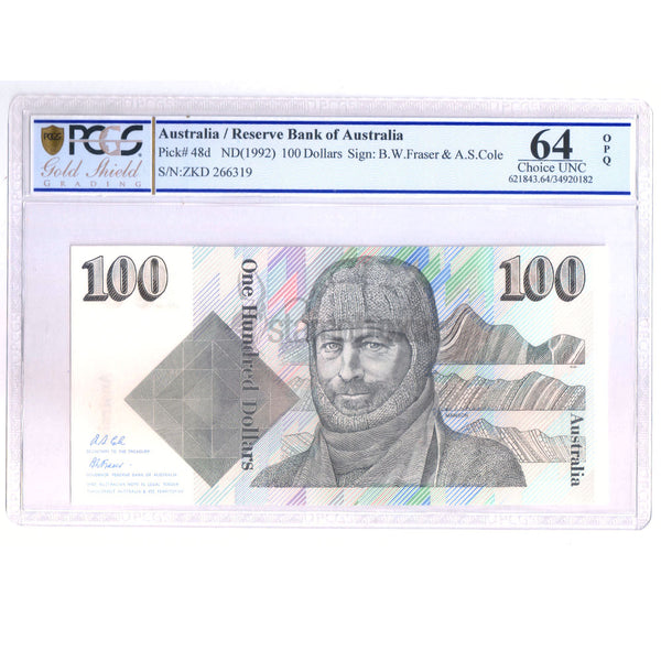 AUSTRALIA 100 DOLLARS 1992 P-48d UNC GRDAED 64 EPQ
