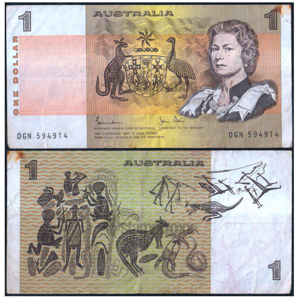 AUSTRALIA 1 DOLLAR 1974-83 P-42d USED GRADE