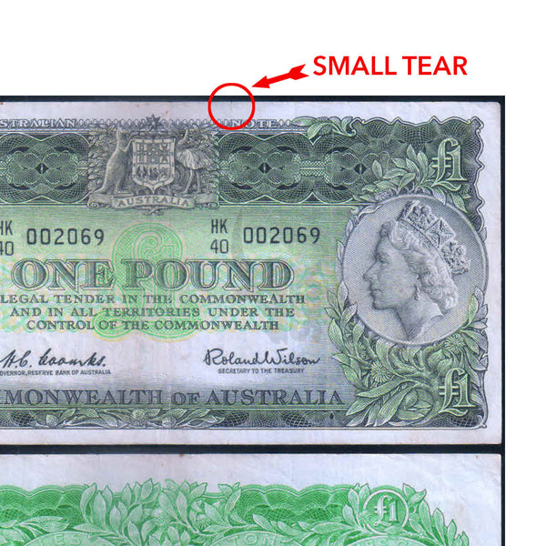AUSTRALIA 1 POUND 1961-65 P-34 USED GRADE - SMALL TEAR
