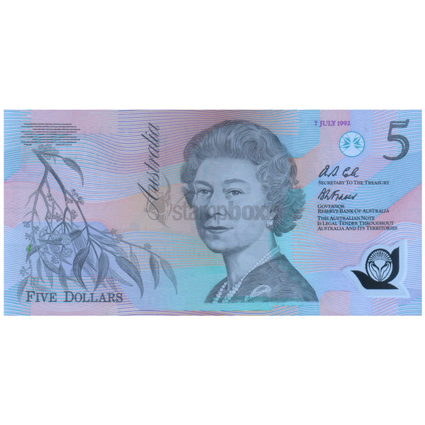 AUSTRALIA 5 + 5 DOLLARS (POLYMER + PAPER) 1992 P-50b + P-44 UNC FOLDER