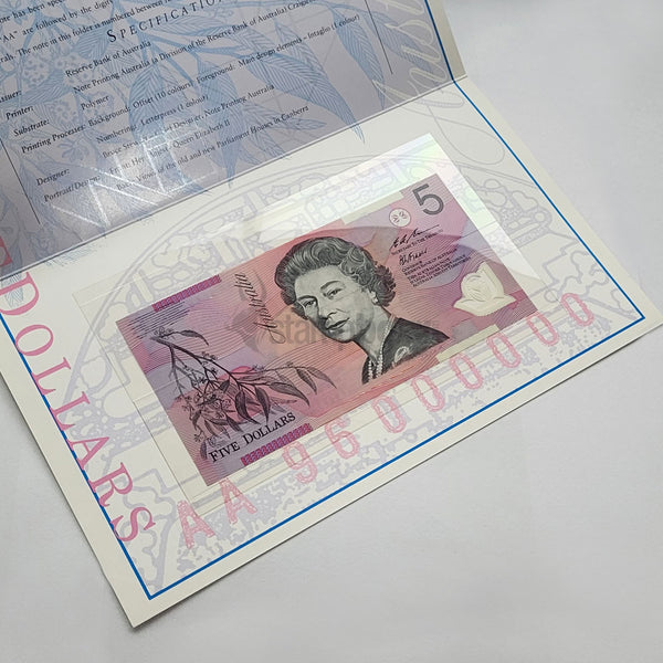 AUSTRALIA 5 1996 P-51a FOLDER WITH BLACK SERIAL MINTAGE 7900