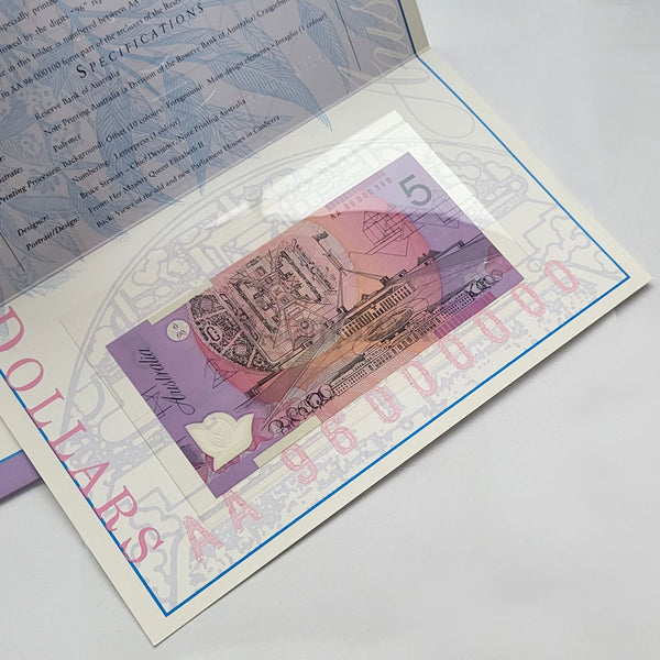 AUSTRALIA 5 1996 P-51a POLYMER FOLDER WITH RED SERIAL MINTAGE 900