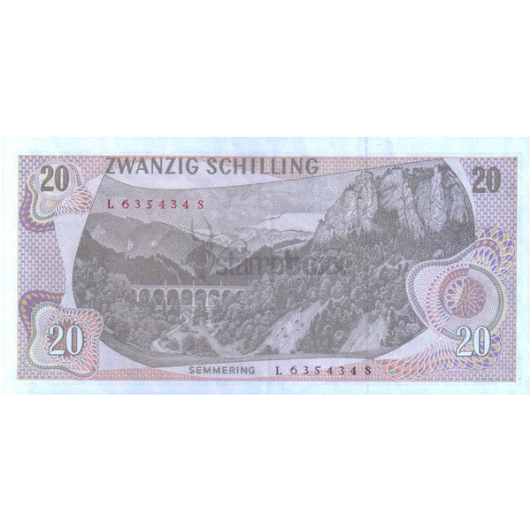 AUSTRIA 20 SHILLINGS 1967 aUNC (MIDDLE FOLD)