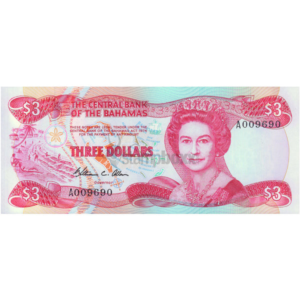 BAHAMAS 3 DOLLARS 1974 (1984) P-44 UNC