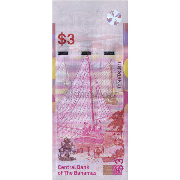 BAHAMAS 3 DOLLARS 2019 P-78 UNC