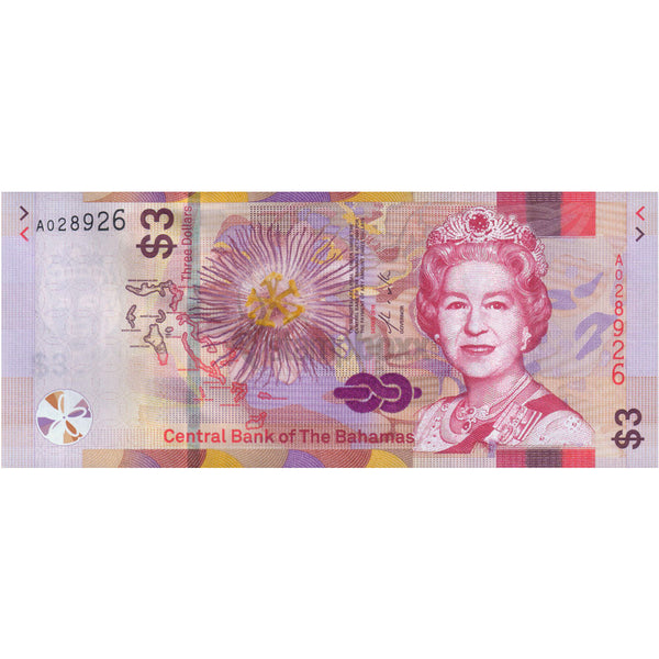 BAHAMAS 3 DOLLARS 2019 P-78 UNC