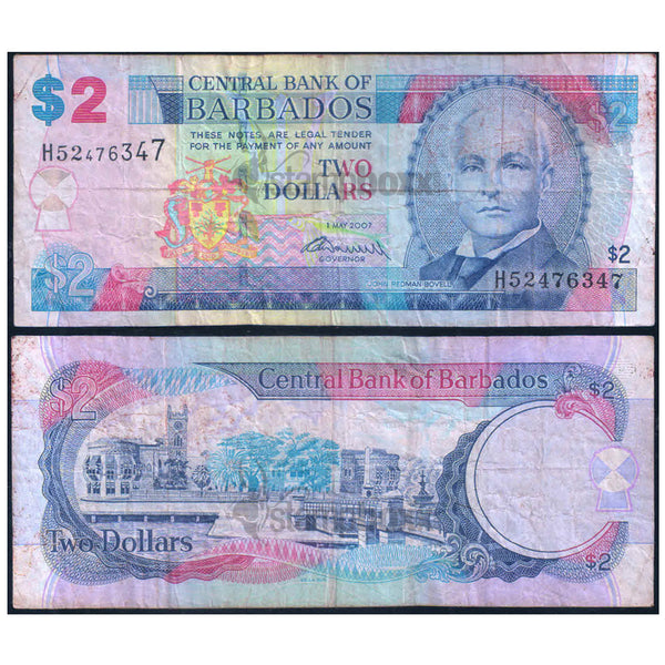 BARBADOS 2 DOLLARS 2007 P-66 USED