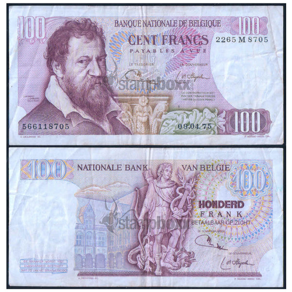 BELGIUM 100 FRANCS 1962-75 P-134 USED GRADE