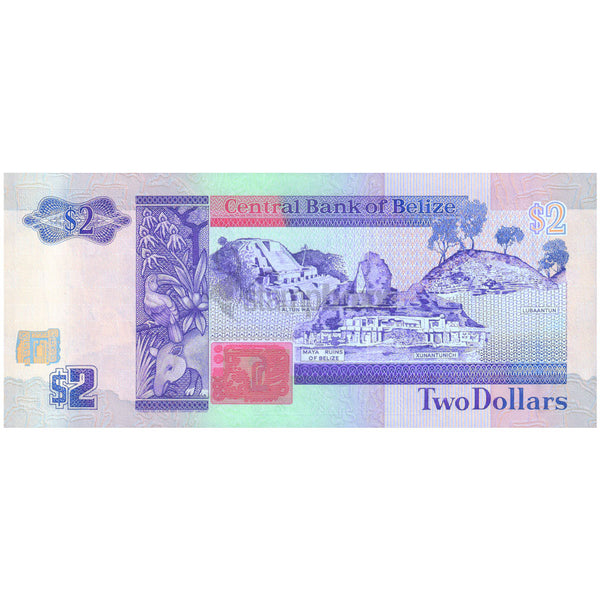 BELIZE 2 DOLLARS 1991 P-52b UNC