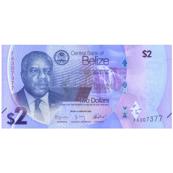 BELIZE 2 DOLLARS 2025 P-73 UNC