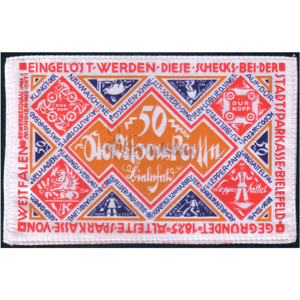 GERMANY - BIELEFELD 50 MARKS 1922 UNC SILK MONEY