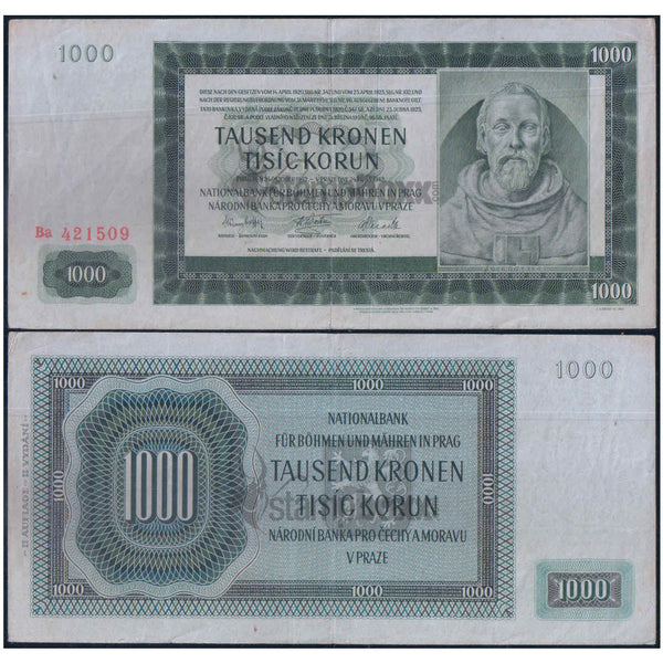 BOHEMIA & MORAVIA 1000 KORUN 1942 P-14 USED