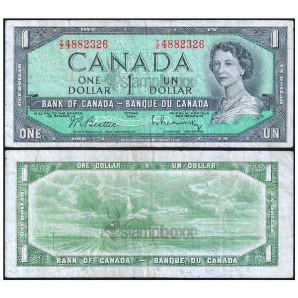 CANADA 1 DOLLAR 1954 P-75b USED GRADE