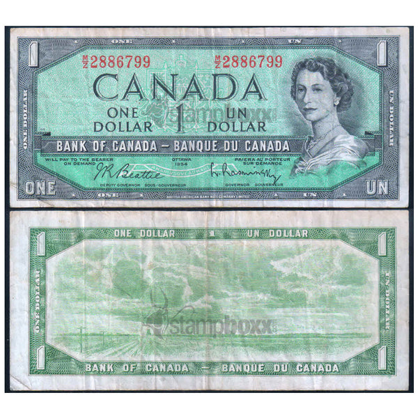 CANADA 1 DOLLAR 1954 P-75b USED GRADE