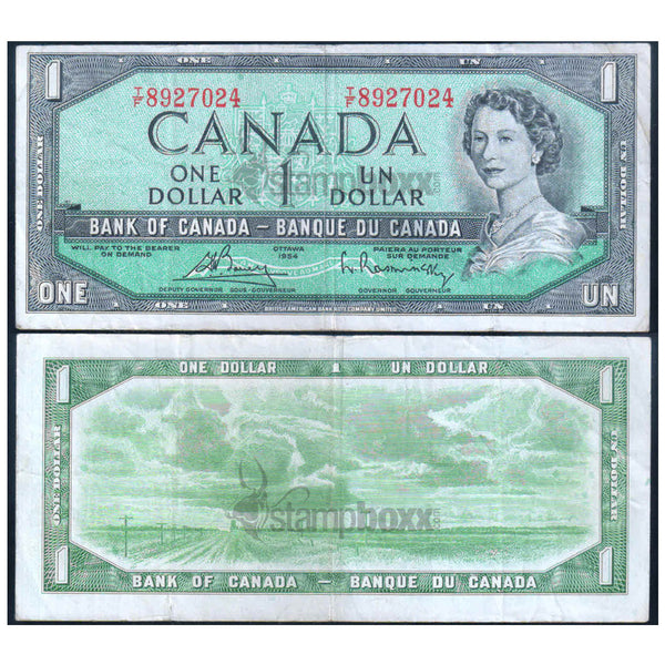 CANADA 1 DOLLAR 1954 P-75c USED SERIAL 7024