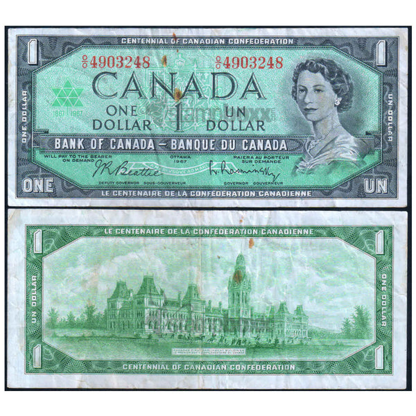 CANADA 1 DOLLAR 1967 P-84b USED GRADE COMMEMORATIVE