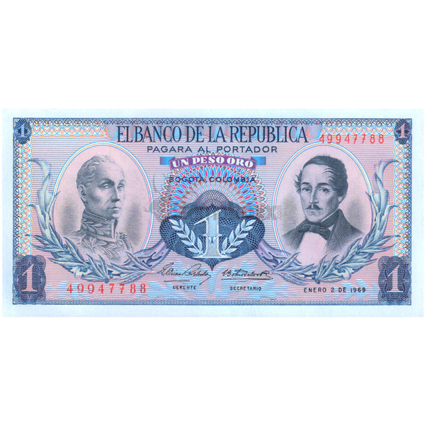 COLOMBIA 1 PESO ORO 1969 P-404d UNC