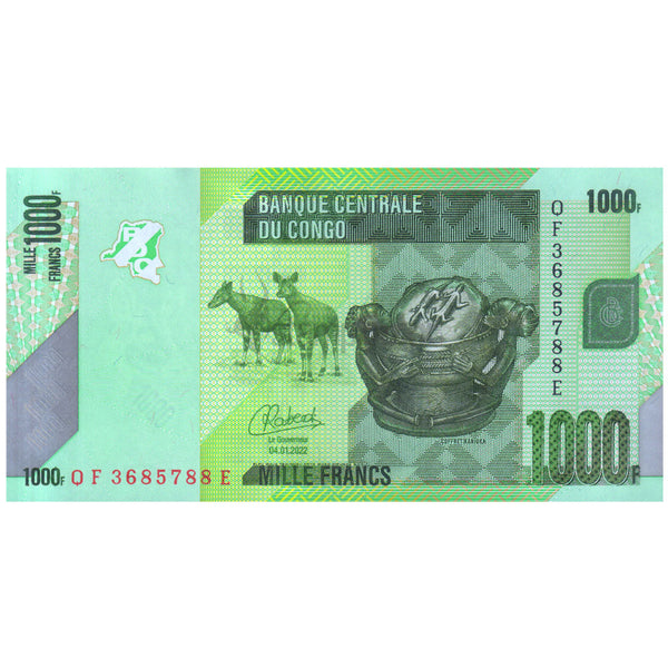 CONGO DEMOCRATIC REPUBLIC 1000 FRANCS 2022 P-101b UNC