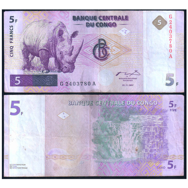 CONGO REPUBLIC 5 FRANCS 1997 P-86 USED GRADE