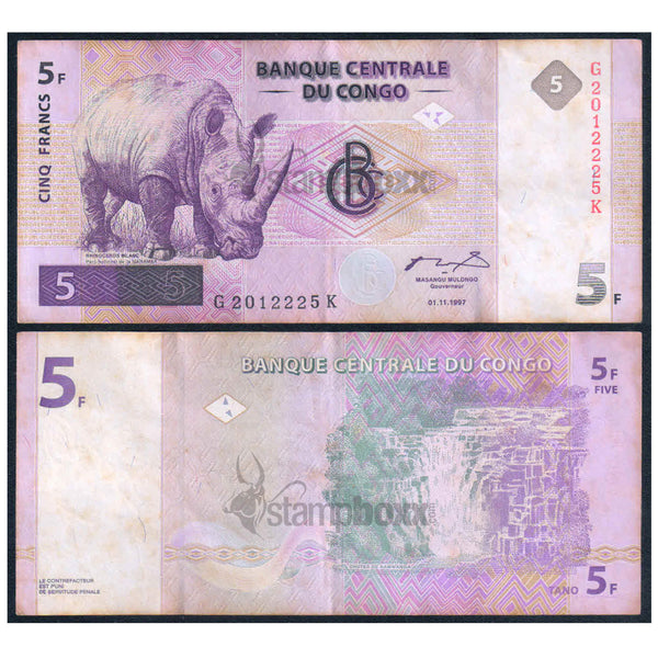 CONGO REPUBLIC 5 FRANCS 1997 P-86A USED GRADE