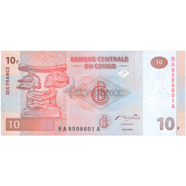 CONGO DEMOCRATIC REPUBLIC 10 FRANCS 2003 P-93a UNC