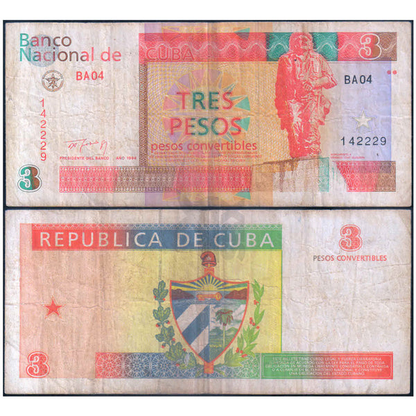 CUBA 3 PESOS 1994 P-FX38 USED