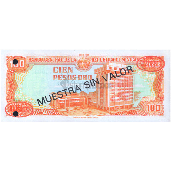 DOMINICAN REP., 100 PESOS ORO 1991 P-136s UNC - SPECIMEN