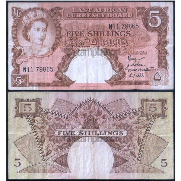 EAST AFRICA 5 SHILLINGS 1958-60 P-37 USED GARDE - RARE