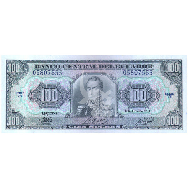 ECUADOR 100 SUCRES 1988 P-123A UNC