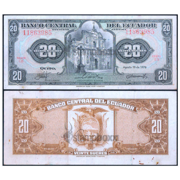 ECUADOR 20 SUCRES 1976 P-110 USED