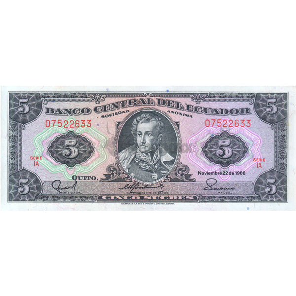 ECUADOR 5SUCRES 1958-88 P-113 UNC