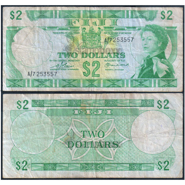 FIJI 2 DOLLARS 1974 P-72b USED GRADE